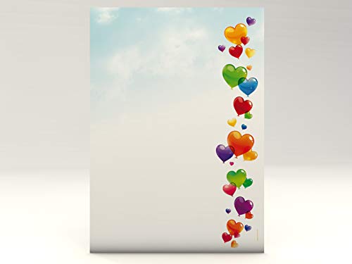 Liebe Luftballons Gute Laune Motivpapier Love is in the Air, 20 Blatt Briefpapier DIN A4, 90g/qm von paperandpicture.de