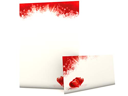 Liebe und Herzen Briefpapier Set I love You, 100-teilig mit 50 Blatt Motivpapier DIN A4, 90g/qm und 50 passenden DIN LANG-Briefumschlägen von paperandpicture.de