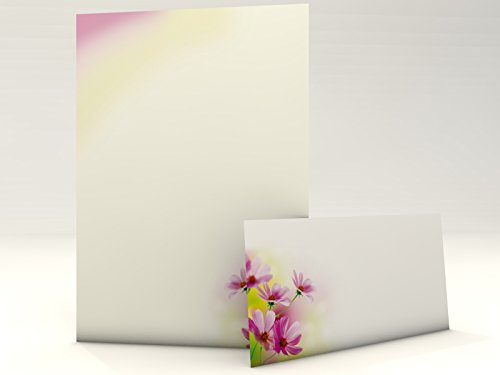Motivpapier Set mit Umschlag Sommerblumen 50 Blatt A4 und 50 passende Kuverts von paperandpicture.de
