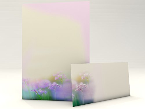 Motivpapier Set mit Umschlag Storchenschnabel Blumen 50 Blatt A4 und 50 passende Kuverts von paperandpicture.de