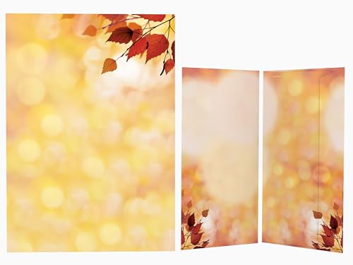 Stimmungsvolles Designpapier Briefpapier Set Herbstzauber, 100-teilig mit 50 Blatt Motivpapier DIN A4, 90g/qm und 50 passenden DIN LANG-Briefumschlägen von paperandpicture.de