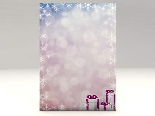 Weihnachts-Briefpapier Set Purple Present, 20 Blatt Motivpapier A4 und 20 Briefumschläge OHNE FENSTER von paperandpicture.de