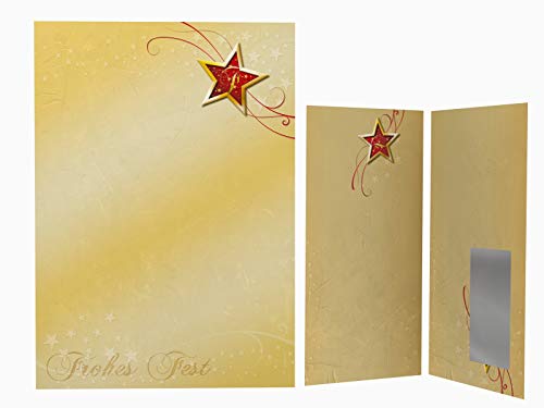 Weihnachtsbriefpapier Set | Frohes Fest | 100 Blatt weihnachtliches Motivpapier A4 | 100 Briefumschläge MIT Sichtfenster links im DIN LANG-Format von paperandpicture.de