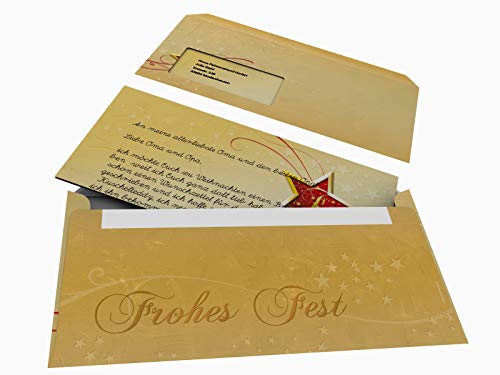 Weihnachtsbriefpapier-Set | Frohes Fest | 20 Blatt weihnachtliches Motivpapier A4 | 20 Briefumschläge OHNE FENSTER im DIN LANG-Format von paperandpicture.de