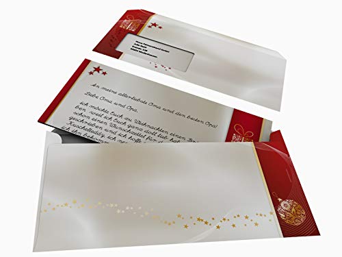 Weihnachtsbriefpapier Set | Goldene Weihnacht | 100 Blatt weihnachtliches Motivpapier A4 | 100 Briefumschläge MIT Sichtfenster links im DIN LANG-Format von paperandpicture.de