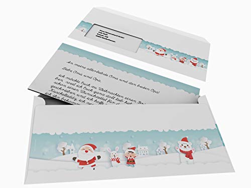Weihnachtsbriefpapier Set | Kinder im Schnee | 20 Blatt winterliches Motivpapier A4 | 20 Briefumschläge MIT Sichtfenster links im DIN LANG-Format von paperandpicture.de