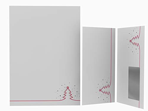 Weihnachtsbriefpapier Set | Rotes Tannenbäumchen | 100 Blatt weihnachtliches Motivpapier A4 | 100 Briefumschläge MIT Sichtfenster links im DIN LANG-Format von paperandpicture.de