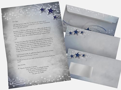 Weihnachtsbriefpapier Set | Simply Stars | 100 Blatt Motivpapier A4 | 100 Briefumschläge OHNE FENSTER im DIN LANG-Format | Briefpapier Set von paperandpicture.de