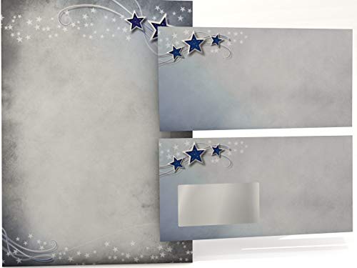 Weihnachtsbriefpapier Set | Simply Stars | 50 Blatt Motivpapier A4 | 50 Briefumschläge MIT FENSTER im DIN LANG-Format | Briefpapier Set von paperandpicture.de