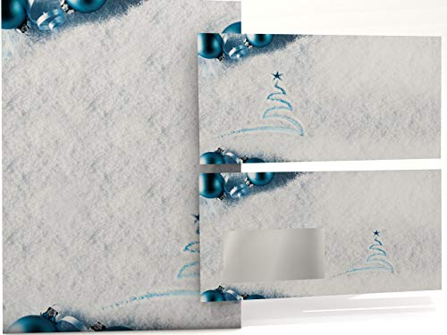 Weihnachtsbriefpapier Set | Spuren im Schnee | 100 Blatt Motivpapier A4 | 100 Briefumschläge | Kuvert im DIN LANG-Format | Briefpapier Set von paperandpicture.de