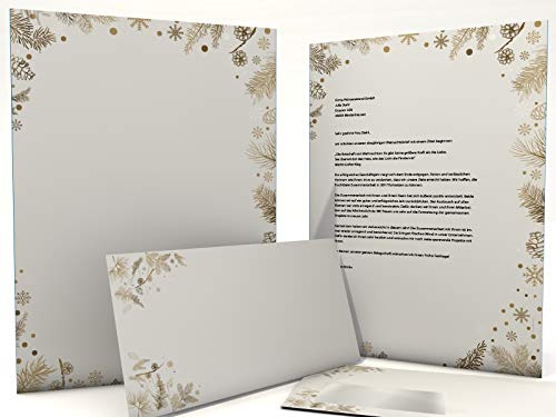 Weihnachtsbriefpapier Set | Tannenzapfen | 100 Blatt weihnachtliches Motivpapier A4 | 100 Briefumschläge MIT Sichtfenster links im DIN LANG-Format von paperandpicture.de