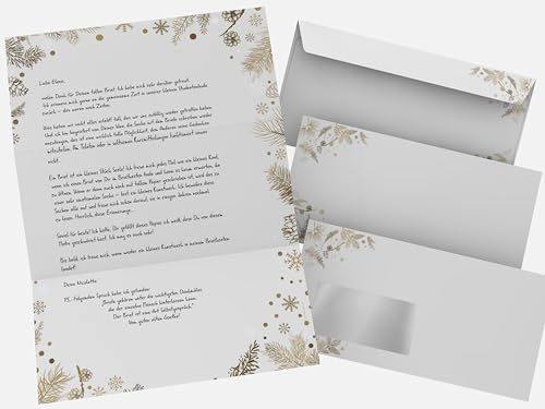 Weihnachtsbriefpapier Set | Tannenzapfen | 100 Blatt weihnachtliches Motivpapier A4 | 100 Briefumschläge MIT Sichtfenster links im DIN LANG-Format von paperandpicture.de