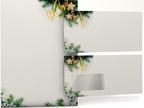 Weihnachtsbriefpapier Set | Tannenzweige | 20 Blatt Motivpapier A4 | 20 Briefumschläge MIT FENSTER im DIN LANG-Format | Briefpapier Set von dirxbuschinger