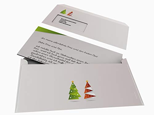 Weihnachtsbriefpapier Set | Weihnachts-Origami GRÜN | 100 Blatt weihnachtliches Motivpapier A4 | 100 Briefumschläge MIT Sichtfenster links im DIN LANG-Format von paperandpicture.de