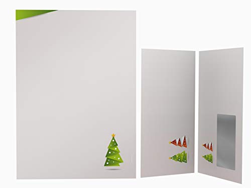 Weihnachtsbriefpapier Set | Weihnachts-Origami GRÜN | 50 Blatt weihnachtliches Motivpapier A4 | 50 Briefumschläge MIT Sichtfenster links im DIN LANG-Format von paperandpicture.de