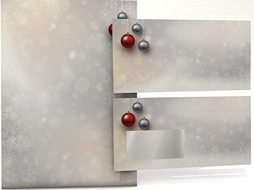 Weihnachtsbriefpapier Set | Weihnachtskugeln Rot und Silber | 50 Blatt Motivpapier A4 | 50 Briefumschläge OHNE FENSTER im DIN LANG-Format | Briefpapier Set von paperandpicture.de