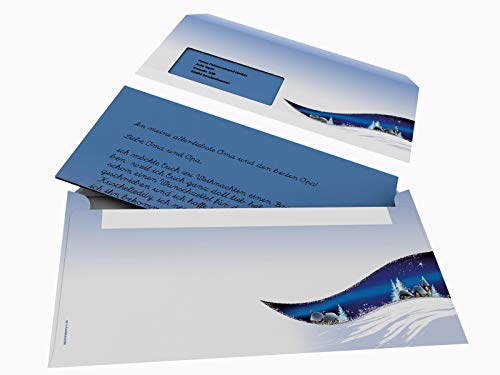 Weihnachtsbriefpapier Set | Weihnachtsnacht | 100 Blatt weihnachtliches Motivpapier A4 | 100 Briefumschläge MIT Sichtfenster links im DIN LANG-Format von paperandpicture.de