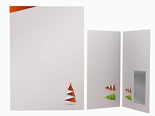Weihnachtsbriefpapier Set | Weihnachtsorigami ROT | 100 Blatt weihnachtliches Motivpapier A4 | 100 Briefumschläge MIT Sichtfenster links im DIN LANG-Format von paperandpicture.de
