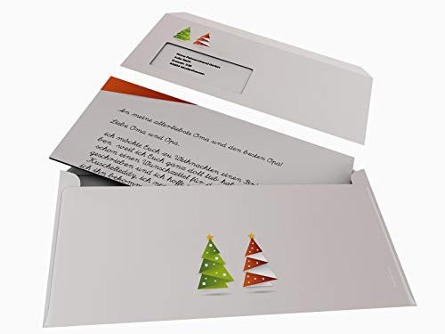 Weihnachtsbriefpapier Set | Weihnachtsorigami ROT | 100 Blatt weihnachtliches Motivpapier A4 | 100 Briefumschläge OHNE FENSTER im DIN LANG-Format von paperandpicture.de