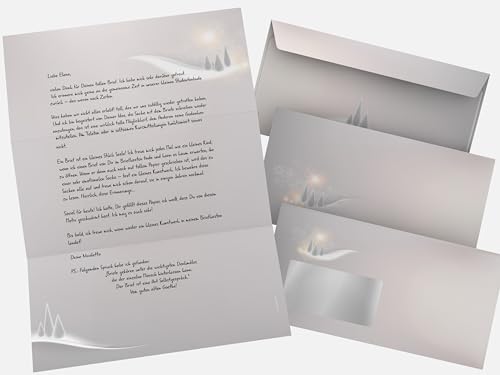 Weihnachtsbriefpapier mit FENSTER-Umschlag 200-tlg. | Winterwunderland | 100 Blatt Motivpapier A4 + 100 DIN LANG-Kuverts MIT FENSTER | weihnachtliches Briefpapier Set von paperandpicture.de