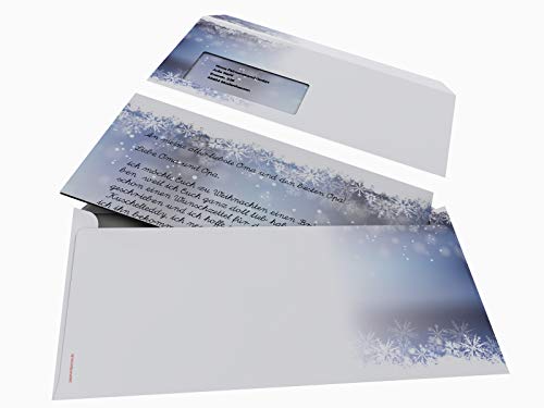 Weihnachtsbriefpapier Set | Wintertraum | 100 Blatt weihnachtliches Motivpapier A4 | 100 Briefumschläge MIT Sichtfenster links im DIN LANG-Format von dirxbuschinger