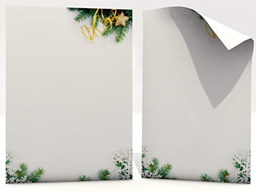 Weihnachtsbriefpapier | Tannenzweige | 100 Blatt weihnachtliches Motivpapier DIN A4 | beidseitig bedruckt | Briefpapier von paperandpicture.de