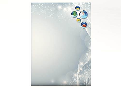 Weihnachtsbriefpapier | Weihnachtliche Schneekugeln | 100 Blatt Motivpapier DIN A4 von paperandpicture.de