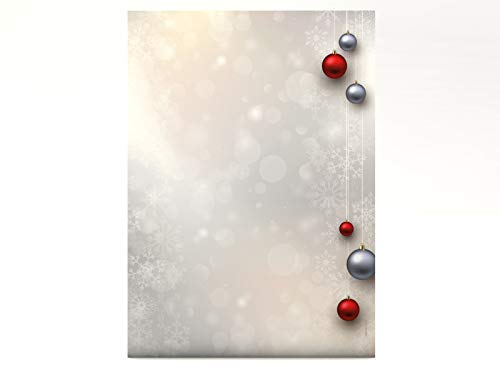 Weihnachtsbriefpapier | Weihnachtskugeln Rot und Silber | 20 Blatt weihnachtliches Motivpapier DIN A4 | Briefpapier von paperandpicture.de