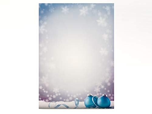 Weihnachtsbriefpapier | Weihnachtskugeln im Schnee | 100 Blatt weihnachtliches Motivpapier DIN A4 | Briefpapier von paperandpicture.de