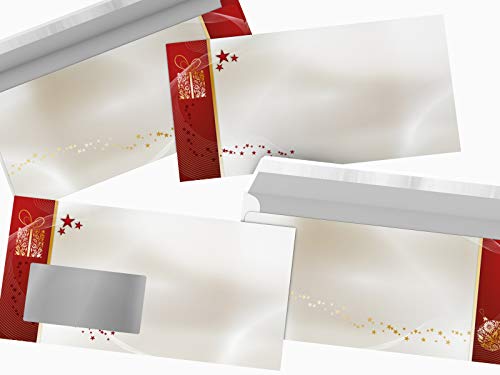 Weihnachtsbriefumschläge | Goldene Weihnacht | 10 Umschläge | weihnachtliches Motiv | Kuvert DIN LANG MIT Sichtfenster links von paperandpicture.de