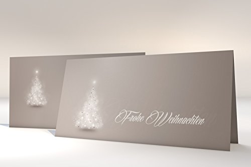 Weihnachtskarten Set | Verträumter Lichterbaum Grau | 100 Motivpapier DIN LANG | 100 Briefumschläge OHNE FENSTER im DIN LANG-Format | Karten Set von dirxbuschinger