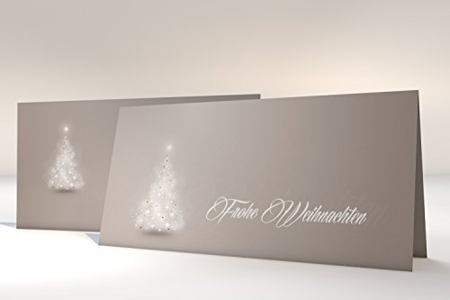 Weihnachtskarten Set | Verträumter Lichterbaum Grau | 50 Motivpapier DIN LANG | 50 Briefumschläge | Kuverts OHNE FENSTER im DIN LANG-Format | Karten Set von paperandpicture.de