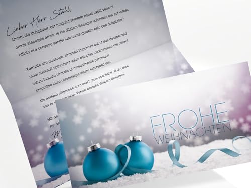 Weihnachtskarten Set | Weihnachtskugeln im Schnee | 10 Klappkarten mit Einleger + 10 Briefumschläge DIN LANG | Karten Set von dirxbuschinger