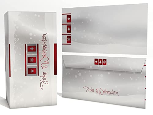 Weihnachtskarten Set | Weisse Weihnacht | 100 Motivpapier DIN LANG | 100 Briefumschläge | Kuvert im DIN LANG-Format | Karten Set von paperandpicture.de