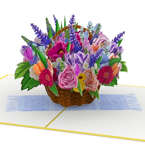 papercrush® Pop-Up Karte Blumen „Bunter Blumenkorb“ - 3D Blumenkarte für Freundin, Frau & Mutter (Geburtstagskarte, Geburtstag, Ich denk an dich, Geldgeschenk), Glückwunschkarte mit Blumenstrauß von papercrush