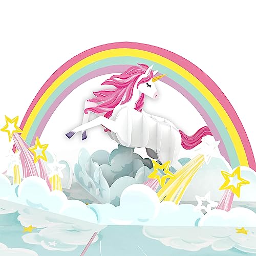 papercrush® Pop-Up Karte Einhorn unter Regenbogen - Lustige 3D Geburtstagskarte für Kinder, Süße Einhornkarte für Mädchen, beste Freundin oder Frau, Glückwunschkarte zum Kindergeburtstag von papercrush