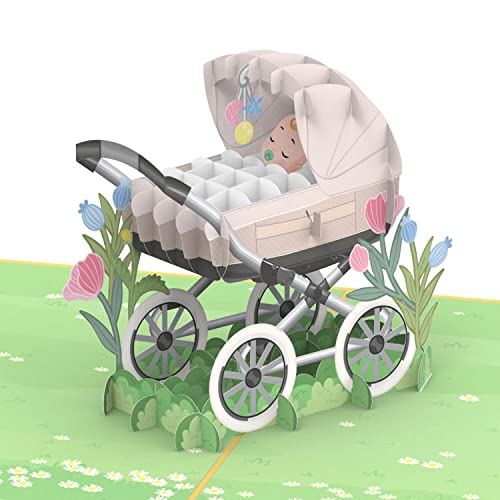 papercrush® Pop-Up Karte Geburt Kinderwagen - Neutrale 3D Geburtskarte für Mädchen & Jungen, Glückwunsch zum Baby, Glückwunschkarte oder Geldgeschenk zur Geburt, Handgemachte Babykarte von papercrush