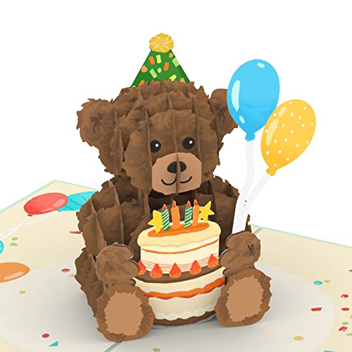 papercrush® Pop-Up Karte Geburtstag Teddy mit Geburtstagstorte [NEU!] - 3D Geburtstagskarte mit Bär für Kinder, süße Glückwunschkarte für Frau, Freundin & Mann - Geldgeschenk zum Geburtstag für Kind von papercrush