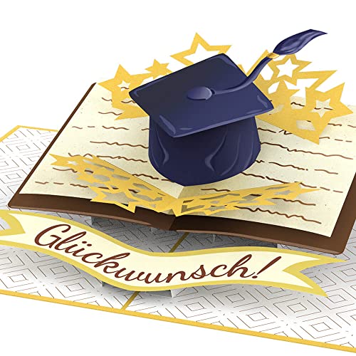 papercrush® Pop-Up Karte Glückwunsch zur Prüfung - 3D Glückwunschkarte zum bestandenen Doktor, Abitur, Bachelor oder Master Abschluss - Handgemachte Doktorhut Karte zum Examen (Medizin, Jura, Arzt) von papercrush