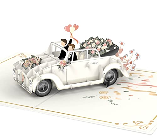 papercrush® Pop-Up Karte Hochzeitsauto Mann & Mann [NEU!] - 3D Hochzeitskarte für schwules Paar, Edle Glückwunschkarte zur Hochzeit von Männerpaar, Hochzeitsgeschenk oder Geldgeschenk für 2 Männer von papercrush