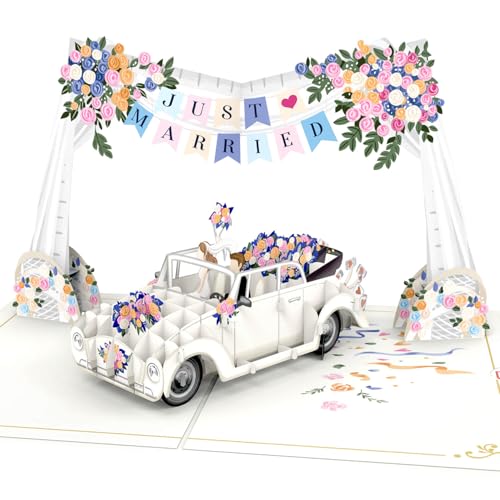 papercrush® Pop Up Karte Hochzeitsauto und Just Married Girlande - Edle 3D Hochzeitskarte für Brautpaar, Glückwunschkarte zur Hochzeit, Gutschein für Hochzeitsreise und Flitterwochen Geldgeschenk von papercrush