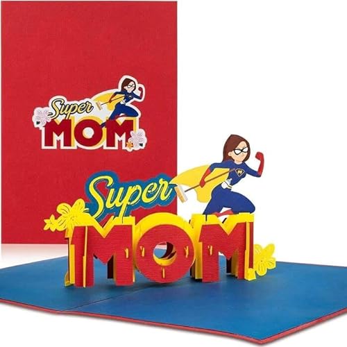 papercrush® Pop-Up Karte Muttertag „Super Mom“ - Lustige 3D Muttertagskarte, Geburtstagskarte für die beste Mama der Welt - Glückwunschkarte zur Geburt, Geburtskarte für Mutter, Glückwunsch zum Baby von papercrush