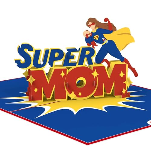 papercrush® Pop-Up Karte Muttertag „Super Mom“ - Lustige 3D Muttertagskarte, Geburtstagskarte für die beste Mama der Welt - Glückwunschkarte zur Geburt, Geburtskarte für Mutter, Glückwunsch zum Baby von papercrush