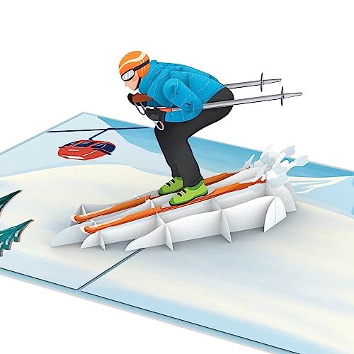 papercrush® Pop-Up Karte Skifahrer - Lustige Gutscheinkarte für Skifahren oder Skiurlaub, Gutschein für Skipass oder Skikurs, Handgemachte Ski Geschenkkarte für Weihnachten, Winter Geburtstagskarte von papercrush