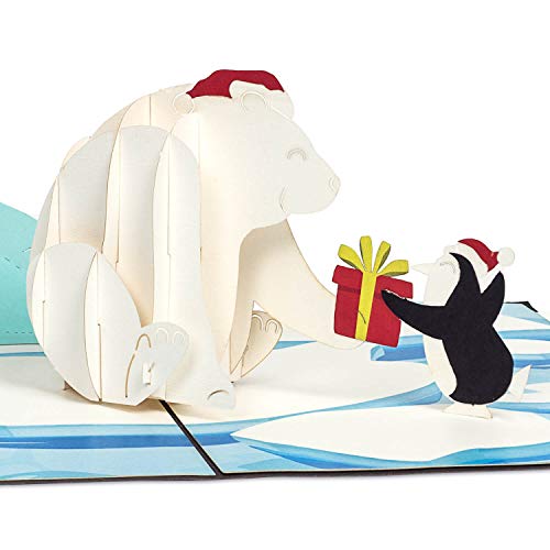 papercrush® Pop-Up Karte Weihnachten „Eisbär & Pinguin“ - Lustige 3D Weihnachtskarte für Kinder, Frau oder Mann - Handgemachte Popup Weihnachtsgrußkarte für Frauen und Männer, Mädchen und Jungen von papercrush