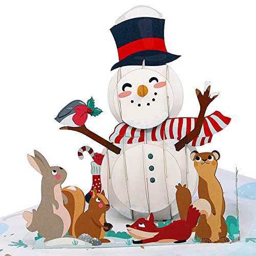 papercrush® Pop-Up Karte Weihnachten „Schneemann & Tiere“ - Lustige 3D Weihnachtskarte für Kinder, Frauen oder Freundin - Handgemachte Weihnachtsgrußkarte mit Umschlag für Mädchen und Jungen von papercrush