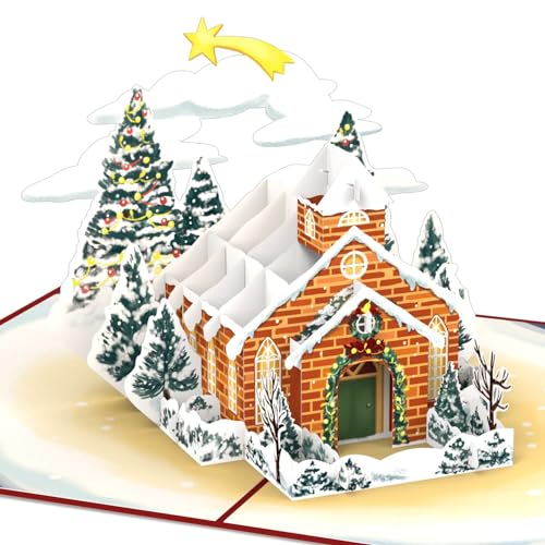 papercrush® Pop-Up Karte Weihnachten „Weihnachtskapelle“ [NEU!] - 3D Weihnachtskarte mit Kirche und Stern, christliches Weihnachtsbillet für Frauen, Männer & Kinder (als Geldgeschenk und Gutschein) von papercrush