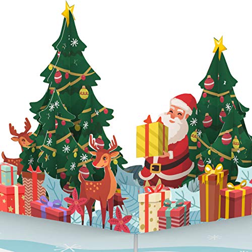 papercrush® Pop-Up Karte Weihnachten - 3D Weihnachtskarte mit Weihnachtsmann und Rentieren als Geldgeschenk oder Gutschein für Kinder, Frauen & Männer, Popup Weihnachtsgrußkarte für Freundin oder Mama von papercrush