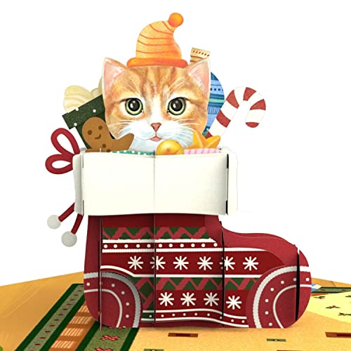 papercrush® Pop-Up Karte Weihnachten Katze - Lustige 3D Weihnachtskarte mit Katzenmotiv für Frauen & Freundin, Witzige Geschenkkarte für Katzenliebhaber - Handgemachtes Popup Weihnachtsbillet von papercrush
