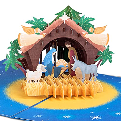 papercrush® Pop-Up Karte Weihnachten Krippe - Nostalgische 3D Weihnachtskarte mit christlichem Motiv für Frauen und Kinder - Handgemachtes Weihnachtsbillet mit Geburt Jesus in Bethlehem von papercrush